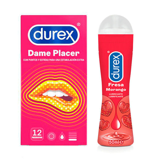 Durex Dame Placer 12 Preservativos + Lubricante Fresa 50 ml