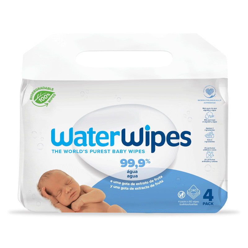 Waterwipes Bio Toallitas de Bebé, Caja 4 Paquetes x 60 unidades