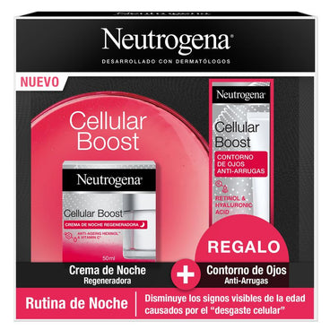 Neutrogena Cellular Boost Antiedad Pack con Crema de Noche Regeneradora y Contorno de Ojos, 50 ml + 15 ml