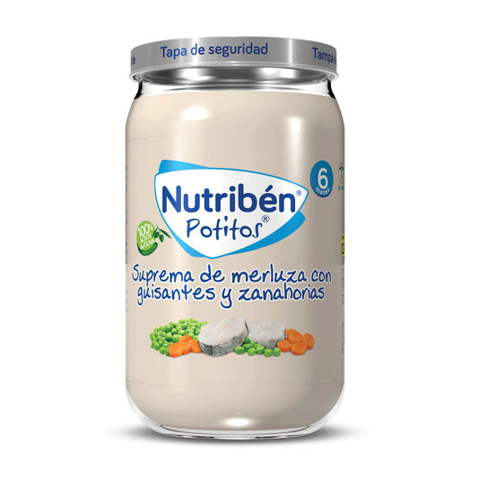 Nutribén Potito Suprema de Merluza con Guisantes y Zanahorias, 235 gr