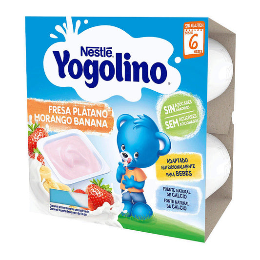 Nestlé Yogolino Fresa y Plátano Sin Azúcar, 4X100 gr