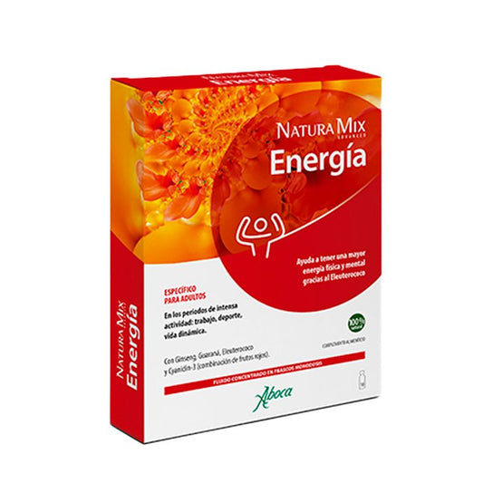 Aboca Natura Mix Advanced Energía Energía Física Y Mental, Con Gynseng, Guaraná, Eleuterococo Y Cyanidin -3, 10 frascos