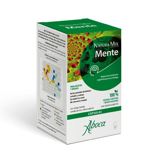 Aboca Natura Mix Advanced Mente Cansancio Mental, Con Gynko, Radiola, Semillas De Uva Y Salvia Española, 50 capsulas