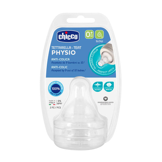 Chicco - Pack 2 Tetinas Silicona Physio Flujo Lento +0 Meses