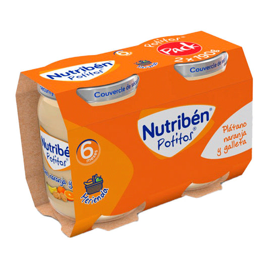 Nutriben Pack Pot Merienda Platano, Naranja y Galleta 2X190 gr