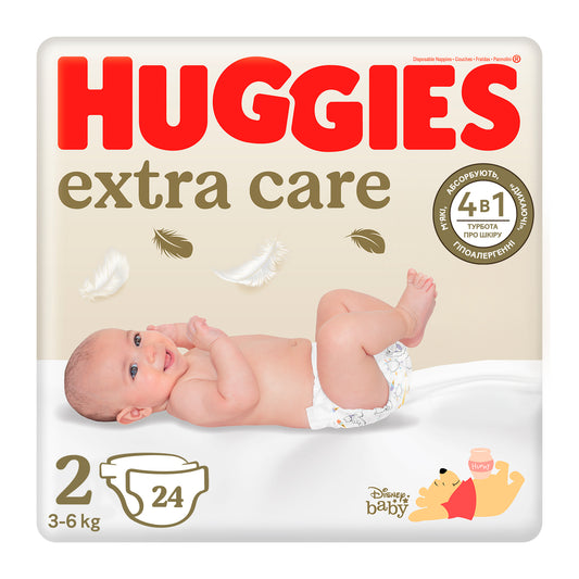 Huggies Extra Care  Pañal Para Bebé Recién Nacido Talla 2 (4-6Kg) , 24 unidades