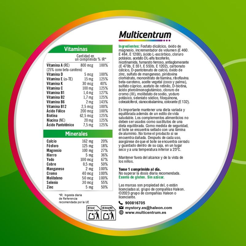 Multicentrum Complemento Alimenticio multivitamínico para adultos, 90 comprimidos