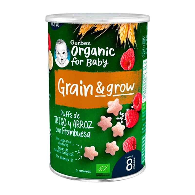 Gerber Puff Snack Organic de Cereales y Frambuesa, 35 gr