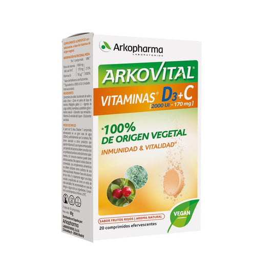 Arkovital Vitamina D3&C Vegetal 20 Comprimidos Efervescentes Arkopharma