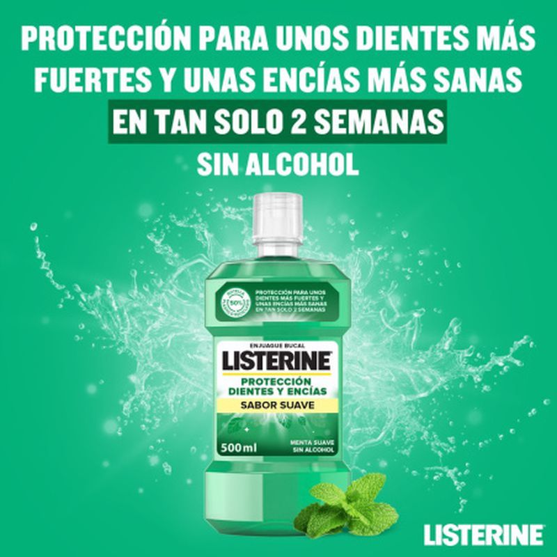 Listerine Enjuague Bucal Protección Dientes y Encías Menta Suave Sin Alcohol 500 ml