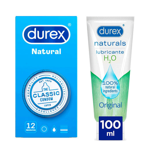 Durex Preservativos Naturales 12 unidades + Lubricantes Naturals (Verde) 100 ml