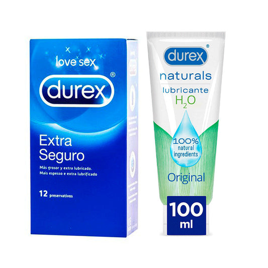 Durex Extra Seguro 12 unidades + Lubricantes Naturals (Verde) 100 ml