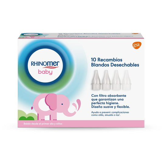 Rhinomer Baby Recambios Blandos Desechables con Filtro Absorbente Aspirador Nasal, 10 unidades