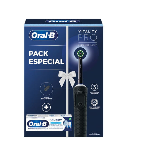 Oral-B Cepillo Eléctrico Negro Vitality Pro + Pasta Dentífrica Dental Densify