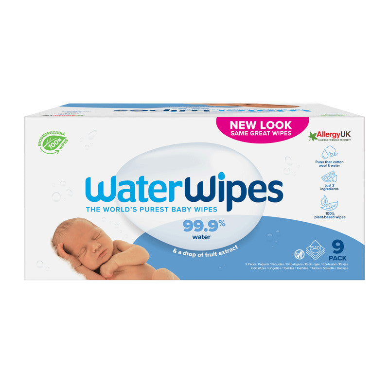 Waterwipes Bio Toallitas de Bebé, Caja 9 Paquetes x 60 unidades