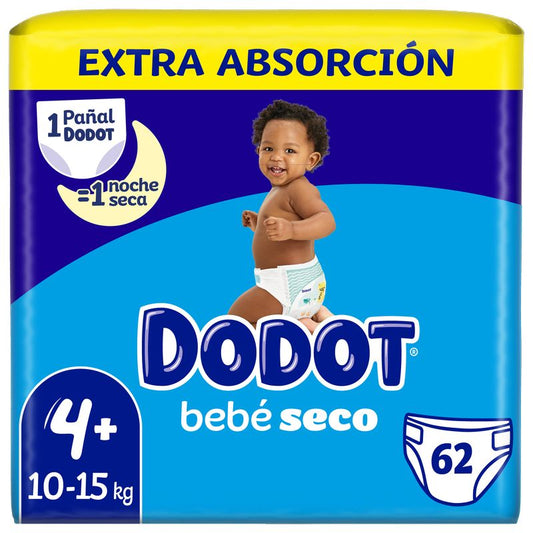 Dodot Bebé Seco Extra- Jumbo pack talla 4 (10-15kg), 62 unidades