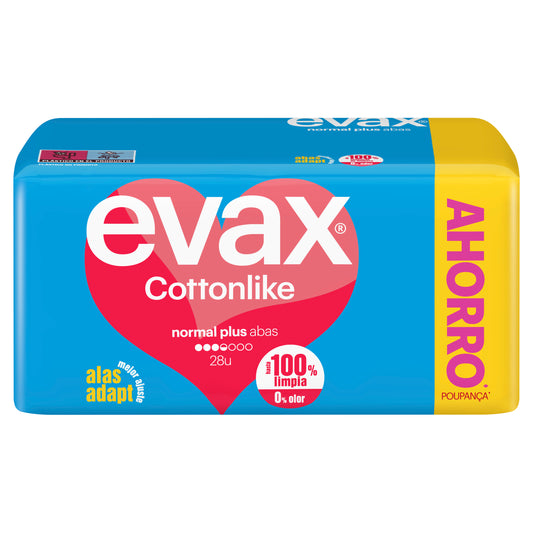 Evax Cottonlike Compresas Normal Plus Con Alas , 28 unidades