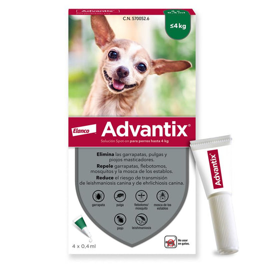 Advantix Pipetas Antiparasitarias Para Perros Hasta 4 Kg 4Unidades X 0.4 Ml