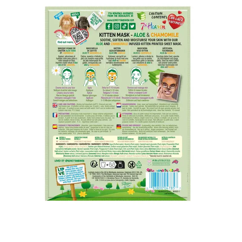 7 Heaven Mascarilla De Tela Animal Mask Gatito , 3 unidades