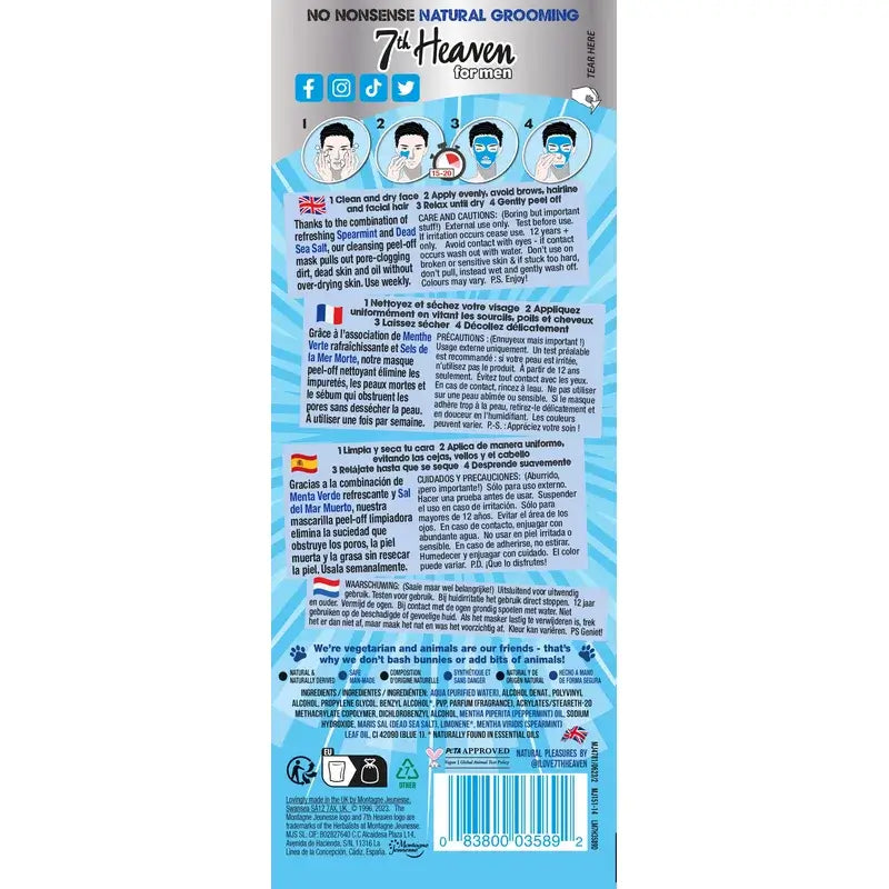 7 Heaven Mascarilla Hombre Peel-Off Sales Del Mar Muerto , 10 ml