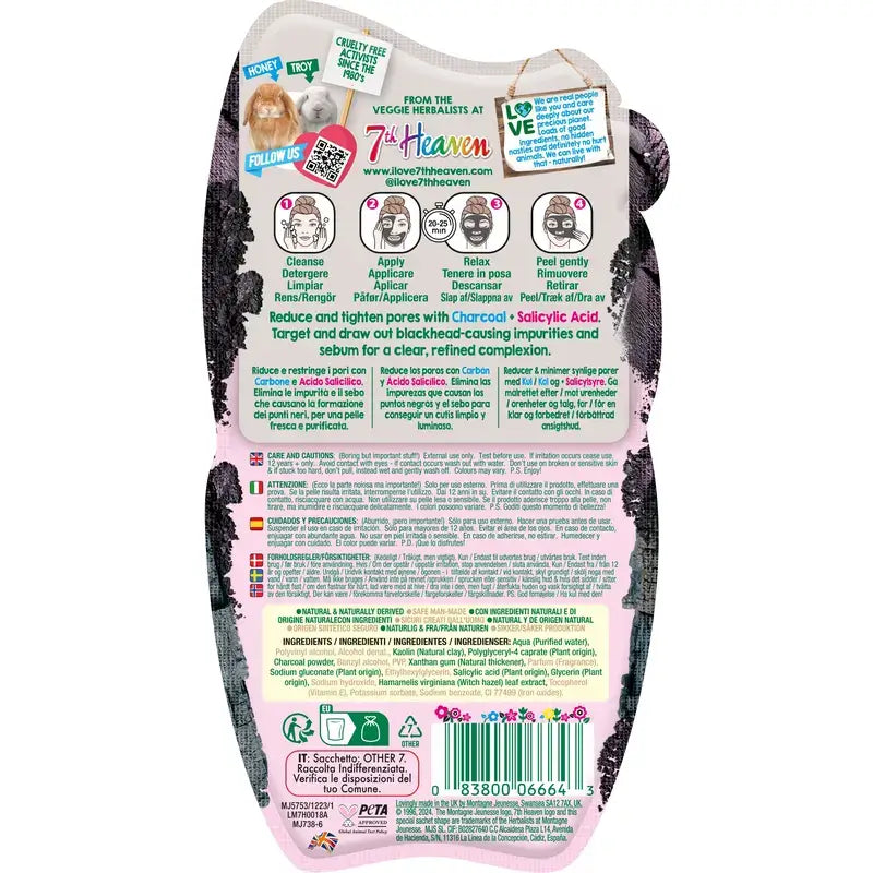 7 Heaven Mascarilla Peel-Off Carbón Con Ácido Salicílico Refina Los Poros , 10 ml