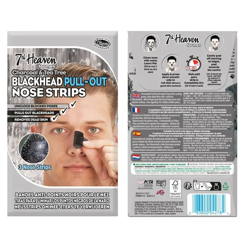 7 Heaven Tiras Nariz Carbón Hombre , 3 unidades