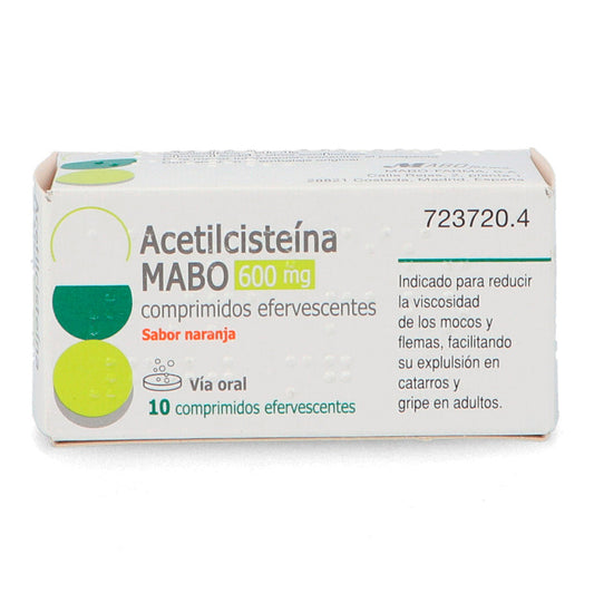 Acetilcisteina Mabo 600 mg Sabor Naranja, 10 comprimidos Efervescentes