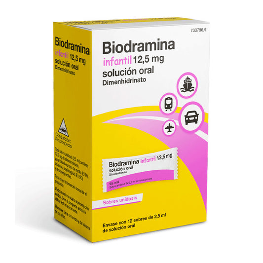 Biodramina Infantil Solución Oral 12.5 mg 12 Sticks