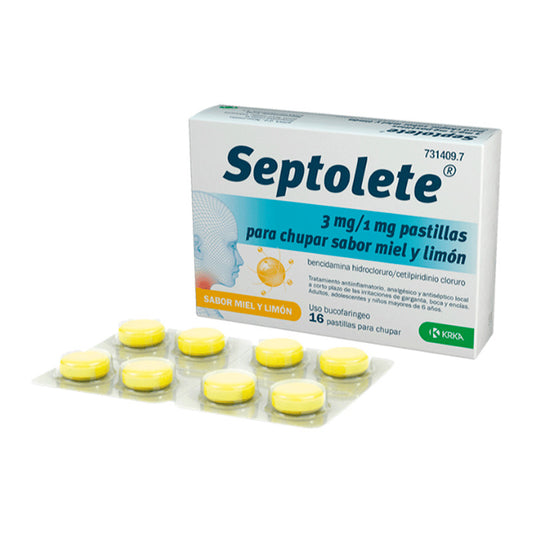 Septolete 3 mg/1 mg Sabor Miel y Limón, 16 Pastillas Para Chupar
