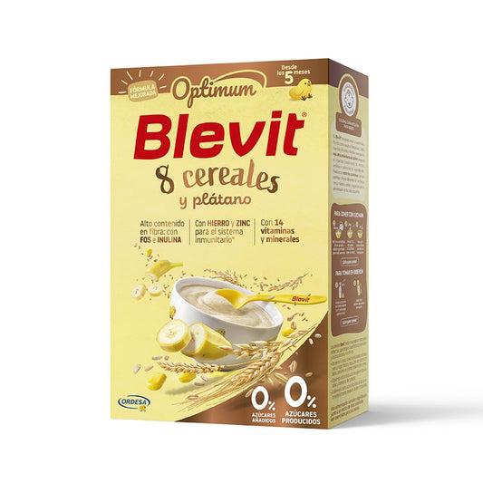 Blevit Alimentación Infantil Optimum 8 Cereales + Plátano, 250 grs