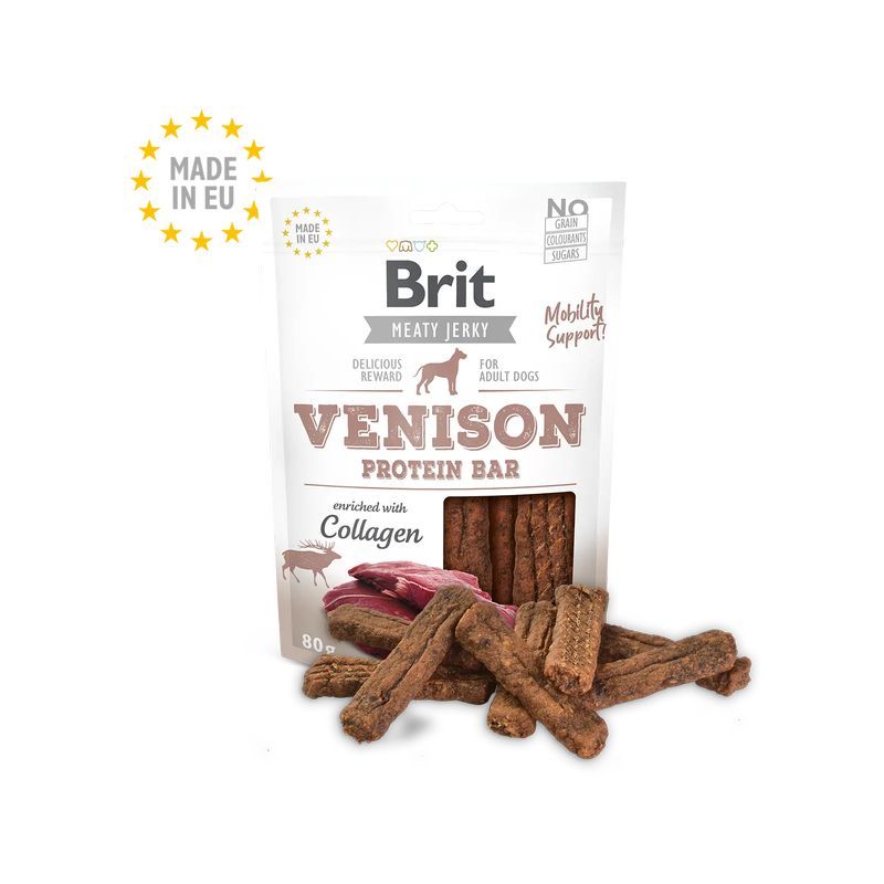 Brit Jerky Snack Protein Bar Venado 80Gr para Perros