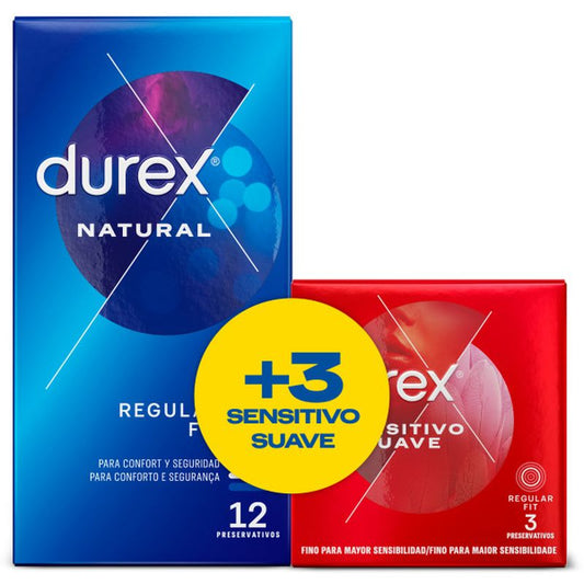 Durex Duplo Preservativos Naturales 12 Unidades + 3 Sensitivos Sueaves De Regalo