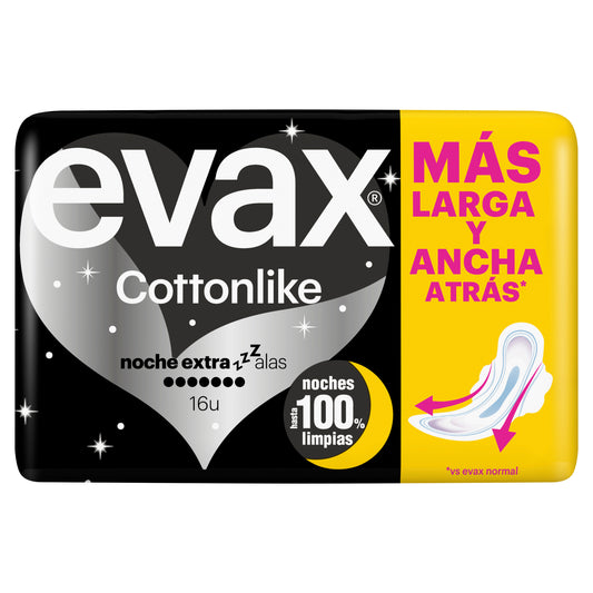 Evax Cottonlike Compresas Noche Extra Con Alas , 16 unidades