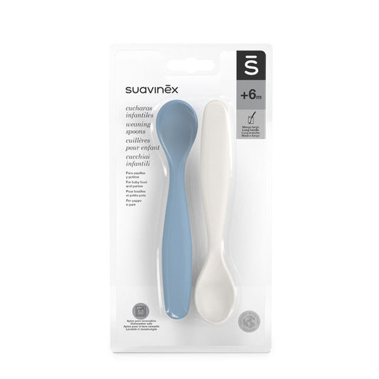 Suavinex Pack 2 Cucharas Infantiles. Aptas Para Encías Sensibles. Ideal Para Papillas Y Potitos. +4 Meses, Azul + Gris