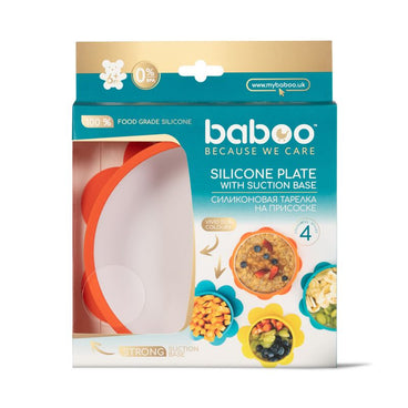 Baboo Plato Con Base Antideslizante Silicona, 6+ Meses Naranja