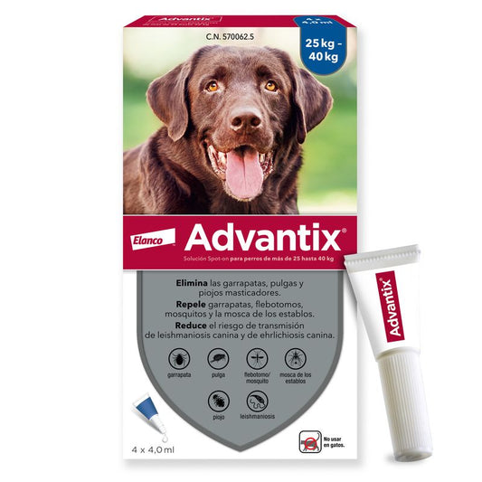Advantix Pipetas Antiparasitarias Para Perros De +25 Kg 4Unidades x 4 ml