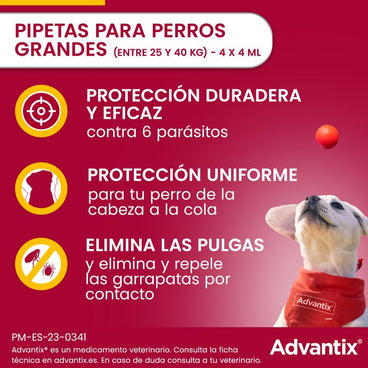 Advantix Pipetas Antiparasitarias Para Perros De +25 Kg 4Unidades x 4 ml