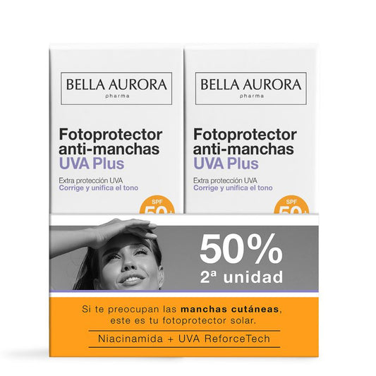 Bella Aurora Duplo Fotoprotector Solar Anti-Manchas Uva Plus Spf50+, 50+50 ml