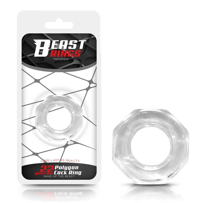Beast Rings Anillo Para El Pene Súper Flexible Poligonal 2.2 Cm Transparente