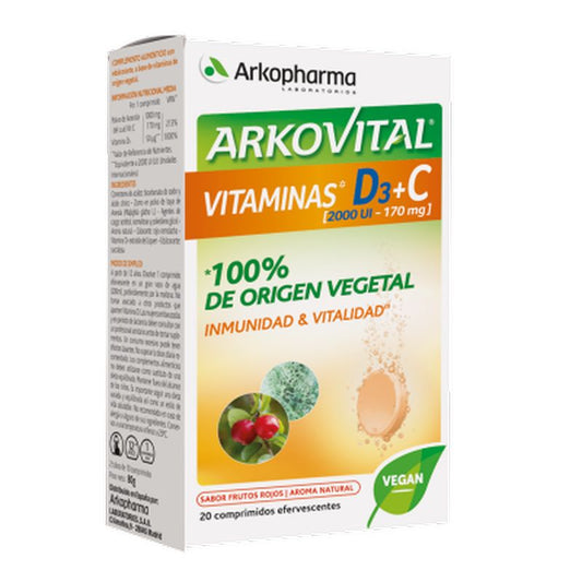 Arkovital Vitamina D3&C Vegetal Pack 40 Comprimidos Efervescentes Arkopharma