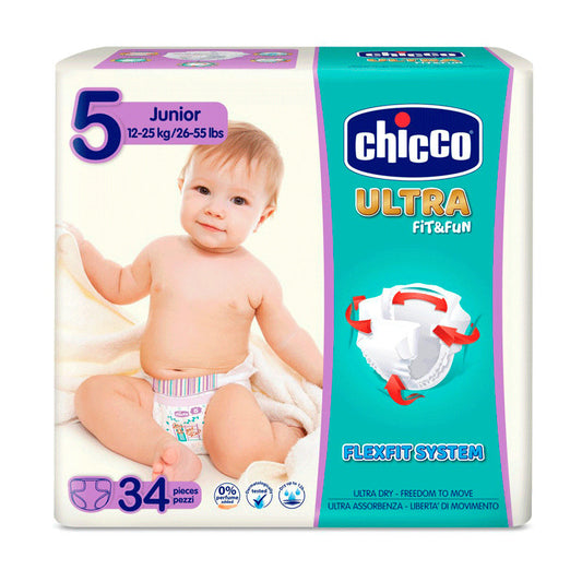Chicco - Pañales Ultra Fit&Fun Maxi Junior 12-25 Kg 34 Unidades