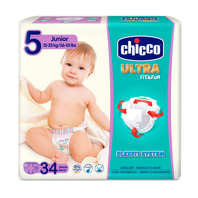 Chicco - Pañales Ultra Fit&Fun Maxi Junior 12-25 Kg 34 Unidades