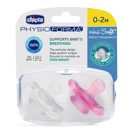 Chicco Pack 2 Chupetes Physio Minisoft Rosa-Transparente 0-2 Meses