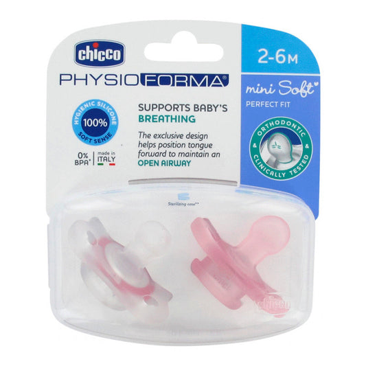 Chicco Pack 2 Chupetes Physio Minisoft Rosa-Transparente 2-6 Meses