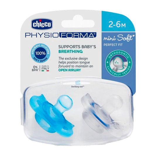 Chicco Pack 2 Chupetes Physio Minisoft Azul-Transparente 2-6 Meses