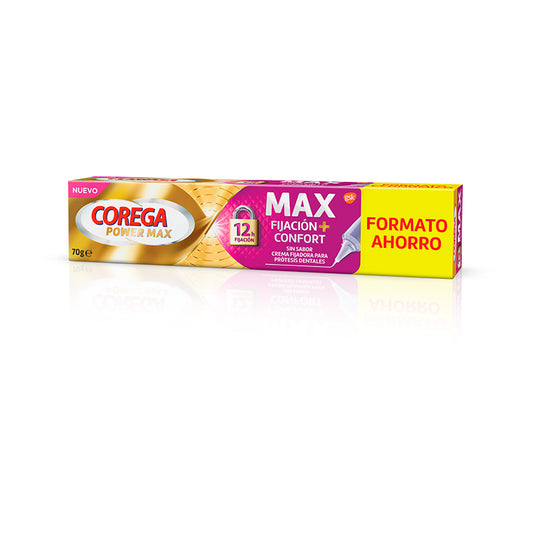 Corega Max Fijación + Confort Crema Fijadora para Prótesis Dentales, 70 gr