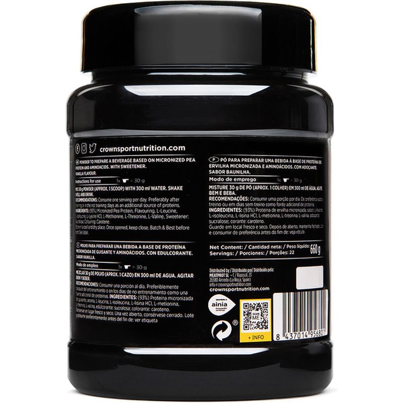 Crown Sport Nutrition Vegan Protein+ Vainilla , 660 gr (22porciones) 