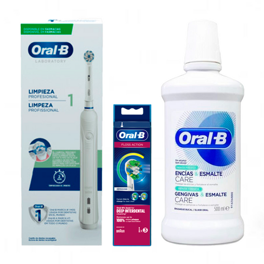Lote Oral-B Sensibilidad: Cepillo Eléctrico + Recambios 3 Unidades + Colutorio Encías y Esmalte 500ml