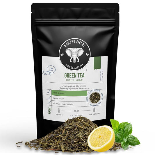 Edward Fields Tea Té Verde  Ecológico A Granel Con Menta Y Limón 50 Tazas , 100 gr