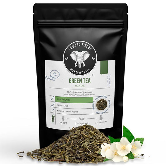 Edward Fields Tea Té Verde  Ecológico A Granel Con Esencia De Jazmín 50 Tazas , 100 gr